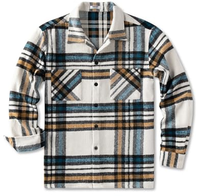 COOFANDY - Camicia in flanella da uomo, a quadri, a maniche lunghe, stile casual, con colletto abbottonato, camicia da tempo libero, camicie invernali con tasca sul petto, bianco blu, M