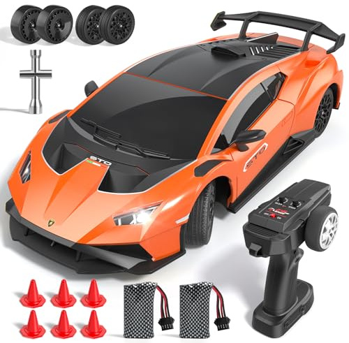 Lamborghini RC Drift Car, 1:18 4WD High Speed Remote Control Drift Cars with Full Proportional Throttle and LED Light, 35 KM/H RC Racing with Speed Adjustment, Boys Toy Gifts Age 6 7 8 9 10 11 12+