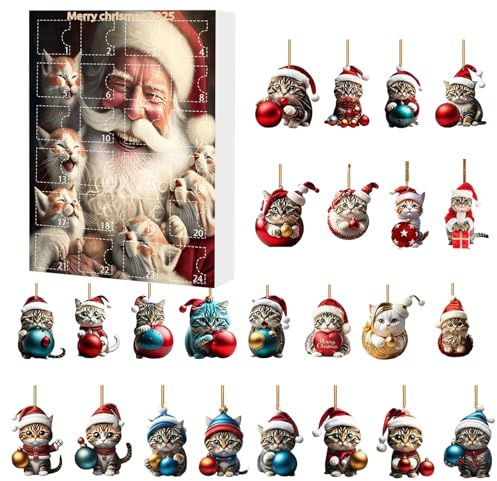 Kattprydnad jul - 24-dagars nedräkningskalender, set, 2D akryl söta kattunge hängsmycken | dekorativa ornament för julgran fönster bil backspegel vägg dörr festlig semester deco