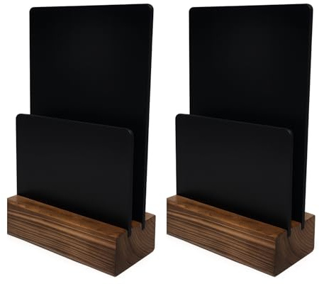 Tabletop Menu Holder | Double-Sided Chalkboard Sign for Cafe, Restaurant, Bar | Countertop Display Stand with 10mm Menu Slot | Wooden Base & Easy-Clean Boards | Table Number, Specials 2 Pack