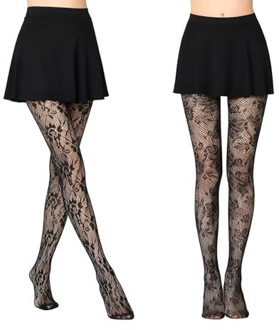 CBMZHF dam fisknät fotlösa tights - mönstrade svarta strumpbyxor utan tår 2 par