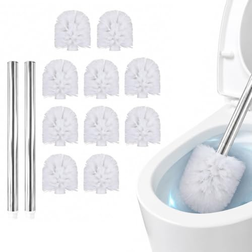 10 Recambios Escobilla WC Blanco Ø 8 cm con 2 Mangos Acero Inoxidable Antióxido Cabeza Intercambiable 8 cm Diámetro Cepillo Inodoro Repuesto Baño Limpiador Vater escobilla Escobillas Limpieza Dura