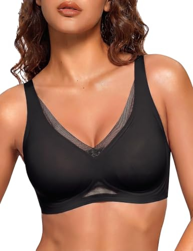 Bresdk Wireless Women's Seamless Jelly Bra Full Coverage Breathable Mesh V-Neck Bralette S-3XL