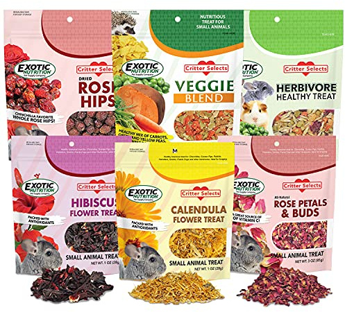 Exotic Nutrition Herbivore Treats 6 Pack - Healthy Assortment Small Animal Pet Treat - Squirrels, Guinea Pigs, Rabbits, Chinchillas, Prairie Dogs, Degus, Hamsters, Gerbils, Herbivores
