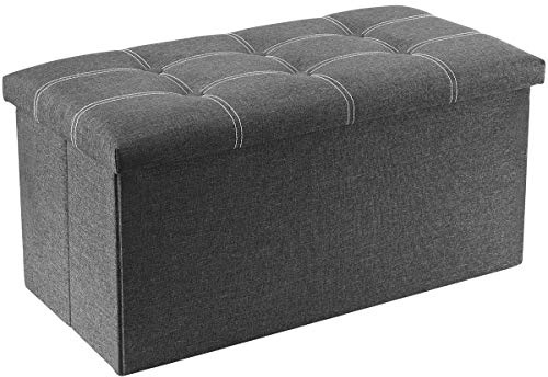 YOUDENOVA 30 inches Folding Ottoman, Ottoman with Storage Footrest Seat Support 350lbs, Storage Bench for Living Room Bedroom, Linen Fabric Grey