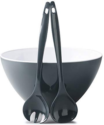 Zeal G217TSET Salad Bowl and Server Set-Dark Grey, Melamine