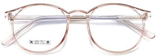 KOOSUFA Blaulichtfilter Brille Retro Rund Ultra Licht TR90 Brillengestelle Anti Blaulicht Brillen Ohne Sehstärke Damen Computerbrille Gaming Brille mit Etui (Durchsichtig Braun)