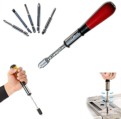 Cacciavite a spirale a cricchetto da 260 mm con punte a taglio e Phillips, regolazione push-pull, 5 teste sostituibili