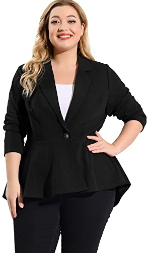 Agnes Orinda Women's Plus Size Blazer Notch Panel Work Business Casual Outfits Dressy Suit Jacket Peplum Blazers 4X Black