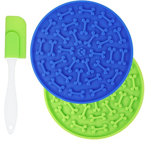 vsshe Leckmatte Hund,2 Stück Anti Rutsch Schleckmatte Hund mit 1 Silikonspatel BPA-Frei Schleckmatte mit Superstarker Saugkraft für Hundebad Training Fellpflege und Pfotenpflege Fördert die Verdauung