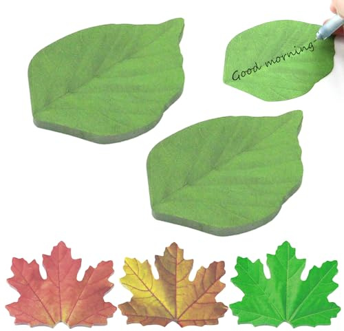 250 fogli adesivi a forma di foglio, adesivi per messaggi, piccoli appunti adesivi, a forma di foglia, adatti per ufficio, scuola e casa (rosso, verde, giallo)