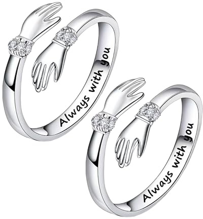 BEIBXHQQ Silver Women's Hug Ring Set - Adjustable Open Design for Friendship and Couples, Mother and Daughter - Diamond Jewelry