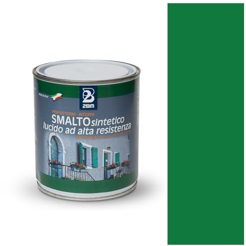 2BM Smalto Sintetico ad Alta Resistenza Verde Smeraldo RAL6001 a Solvente Brillante Inodore, Non Ingiallente, Adatto a Legno, Metallo e Muro, Per Interni ed Esterni | Formato 0,75 lt