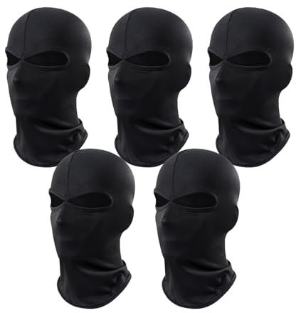 ATSNOSH 5 Stück Sturmhauben für Damen Herren, Motorradmaske, Balaclava mit 2 Löchern, Skimaske, Winter Sommer Gesichtsmaske, UV-Schutz (DE/NL/SE/PL, Alphanumerisch, Einheitsgröße, Schwarz)