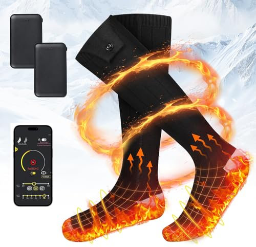 HIULLEN Beheizbare Socken, Beheizte Socken Damen Herren, 5000mAh Akku Wiederaufladbare Heizsocken 70℃ Fußwärmer für Außen Innen mit 4 Einstellbarer Temperatur für Winter Camping Jagd Skifahren Reiten