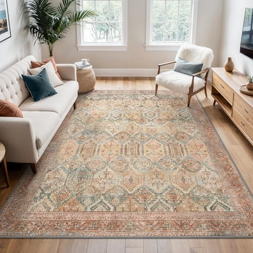 BEIMO Waschbarer Teppich Wohnzimmer Vintage, Boho Teppich Schlafzimmer Groß Orientalisch rutschfest für Badezimmer Esszimmer, Rotbraun, 160x230cm