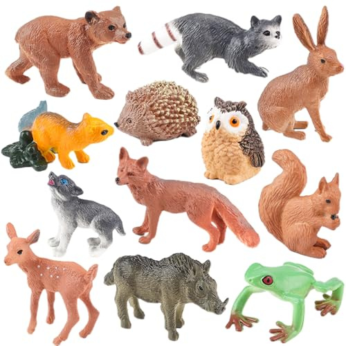 AENIMELY Waldtier-Figuren, Wildtiere, Dschungel, Spielzeug, Tierfiguren, Bär, Geburtstag, Kuchendekoration, Partygeschenk, Geschenk für Kinder, 12 Stück