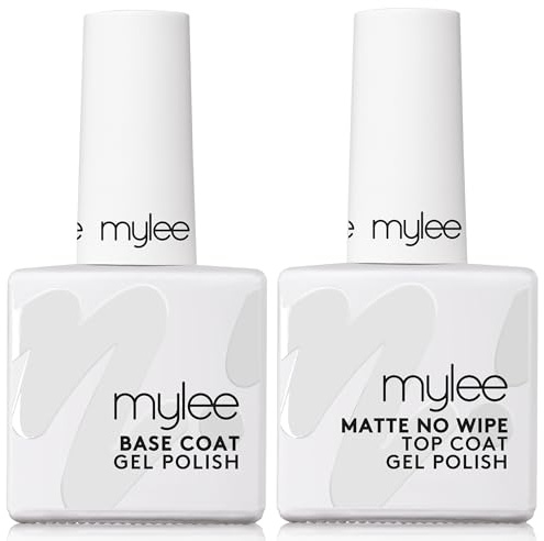 Mylee Nail Gel Polish Top & Base Coat, UV/LED Soak-Off Nail Art Manicure Pedicure for Salon & Home Use - Lasts up to 2 Weeks, Easy to Apply, Durable & Safe (Matte No-Wipe Top & Base 2x10ml, 2x10ml)