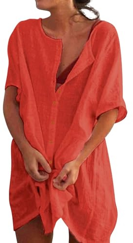 Robe de Plage Femme Plage Chemise Col Rond CacheMaillots et Sarongs Plage Bikini Cover Up pour Maillot de Bain Casual Robe de Maillot Beachwear Blouse Femme 2025