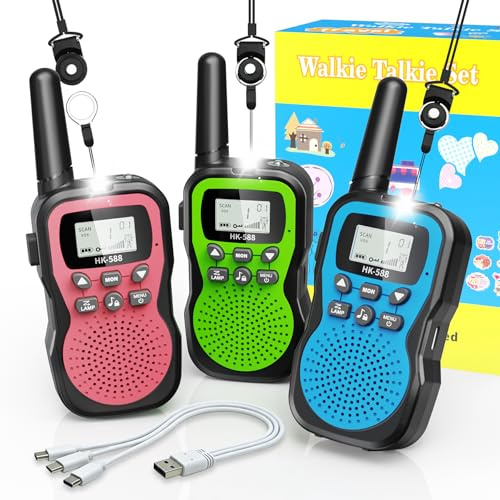 WITPAW Walkie Talkies for Kids,Outdoor Camping Hiking Toys for 6 7 8 9 10 11 12 Year Old Boy Girls,Rechargeable Kids Walkie Talkies with 8 Channels,Birthday Party Gifts for Children (3 Pack)