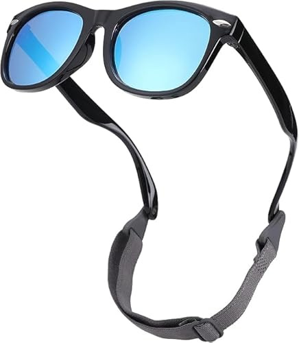 CODOMOR lunettes de soleil bébé 0-36 mois, Protection UV400 Polarisée, avec étui à lunettes de soleil et chiffons de nettoyage, bandeau ajustable, monture polarisée flexible - Pour Enfant (noir)