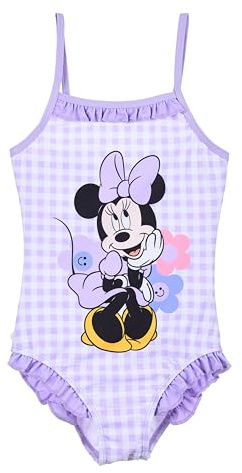 Disney Minnie Mouse Bañador para Niña, Bañador de una Pieza Gingham, Natación Infantil, Tallas 3 a 8 Años (FR/ES, Edad, 8 años, Regular, Lila)