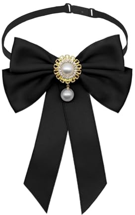 LJBFNN Bow Ties for Women Girl, Girls Bow Tie with Pearls Adjustable Pre-tied Bowtie for School Uniform Shirt Blouse Costume (Black)