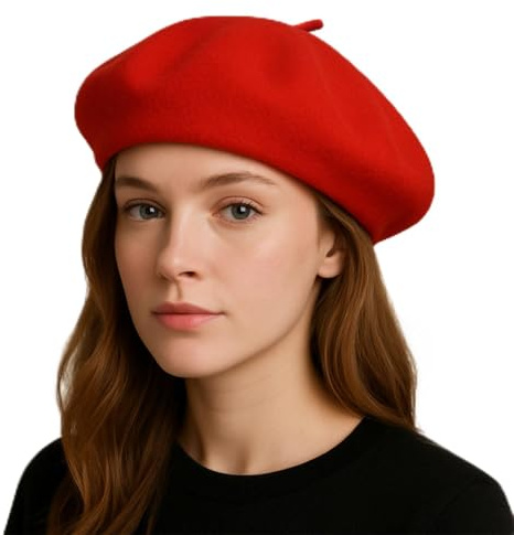 MUNSKT Baskenmütze für Erwachsene, Wolle, für Herren und Damen, französischer Stil, einfarbig, klassische Farbe, rot, Unisex, weich, warm, Outdoor, Vintage, Künstler, Beanie, Unisex