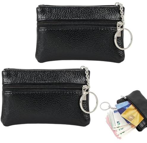 2 sacchetti per chiavi neri, portamonete in pelle PU per donna e uomo, custodia per chiavi di auto, portamonete, portafoglio multifunzione con scomparti, portachiavi e porta carte.