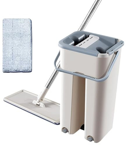 Flat Floor Mop - Mop Pads | Lightweight Bucket Set | No Touching Floor Duster | Lint frree surfacee Cleaner with Wringer Set | Surfacee Sweeperr and Bucket | Room Ground Polisher for Wet and Dry Use