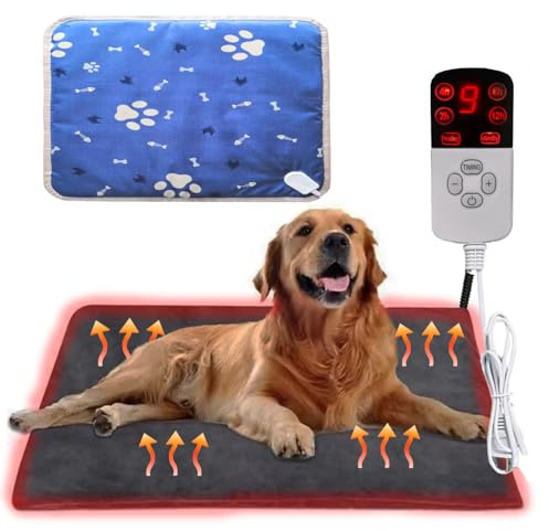 FFTANXS Manta Eléctrica para Perros y Gatos - 9 Niveles de Temperatura e 12 Ajustable Temporizador,Lavable, para Recién Nacidos/Gatos Pequeños y Perros - L/45 x 70 cm