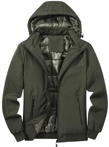 TONY BACKER Giacca Uomo Invernale Softshell Impermeabile Antivento con Cappuccio Staccabile, Giubbotto Cappotto Casual Trekking 3510 (IT, Testo, XXL, Regular, Regular, VERDE)