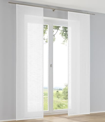 Kutti Juego de 2 cortinas correderas Boston de aspecto lino, divisores de espacio, cortinas deslizantes con carro de panel, ancho 60 x alto 245 cm