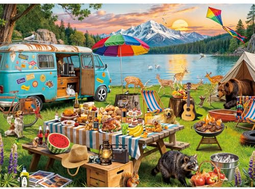 HUADADA 1000 Piece Jigsaw Puzzles for Adults-Outdoor Camping | Eco matte oil print, eye strain relief, tight puzzle piece fit, vibrant colours,gifts for men women