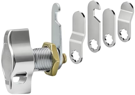 Serrure à came sans clé 16 mm | Verrou tournant universel pour armoires métal/bois | Nockenschloss robuste avec 4 languettes interchangeables | Installation facile pour casiers, meubles, vestiaires