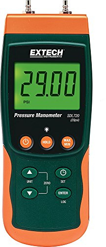 Extech SDL720 Differential Pressure Manometer Datalogger - ±30 psi, 11 Pressure Units, Dual Input, USB/SD Card Data Logging, Backlit LCD, HVAC, Calibration, and Industrial Applications