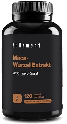 Maca Andine - Extrait de Racine 4000 mg - Hautement Concentrée, 120 Gélules Véganes - Cure de 4 Mois - Sans Additifs, Sans OGM - Zenement