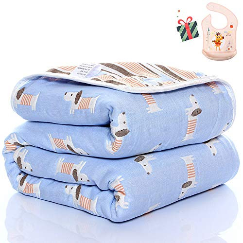 Chickw1 Baby Musselin Babydecke Kuscheldecke, Superweich Baumwolle Kinderdecke Krabbeldecke Perfekt für Kinder Baby Kinderwagen Kleinkindbett und Babyschale (Blauer Hund,120x150cm)