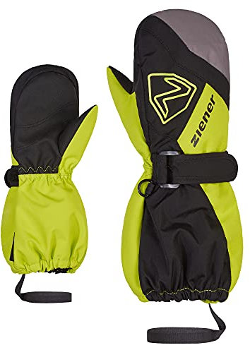 Ziener Unisex Baby Laurus Ski-Fäustlinge/Winter | wasserdicht, Lange Stulpe, reflektierend, Black.Lime, 128cm