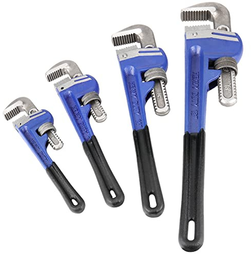JOIKIT 4 Pack Pipe Wrench Set 8, 10, 14, 18 Inches Adjustable Plumbing Wrench Set Heat Treated Cast Iron Straight Pipe Wrench with Soft Grip and Adjustable Jaws Heavy Duty Hand Tools for Repair