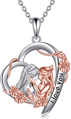 YAFEINI Collier Mère et Fille en Argent Sterling 925 Avec Pendentif Cœur de Mère Pendentif d'anniversaire de Noël Chaîne de fête des Mères Cadeaux pour Maman Fille. (Collier maman)