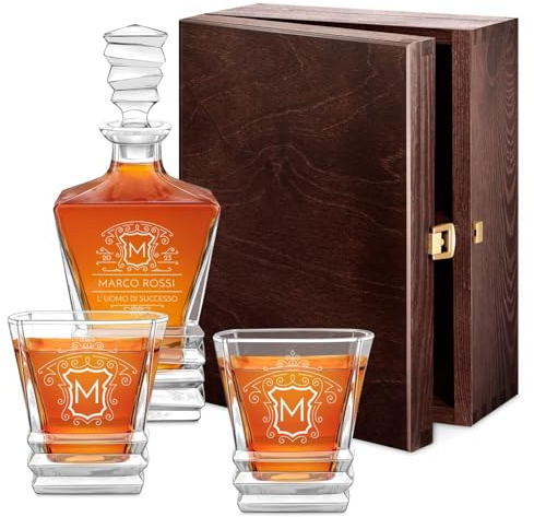 Maverton Caraffa whisky 800 ml + set di 2/4/ 6 bicchieri whisky personalizzati - il decanter con 2 bicchieri da whisky in vetro - set caraffa per whisky per uomo per compleanno - Successo