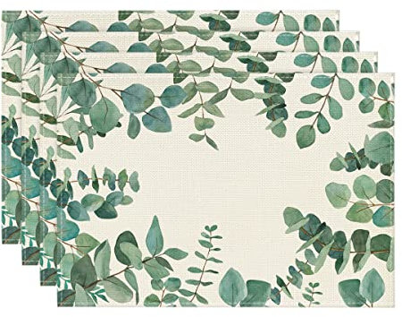 Artoid Mode Eukalyptus Sommer 4er Set Platzsets, Saisonaler Frühling Küche Tisch Dekoration Drinnen Urlaub Party Dekor 30x45cm