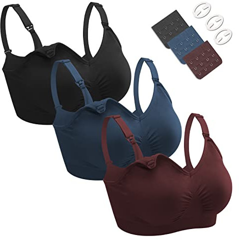 Dresime Still BH, 3 Pcs Nahtloser Schwangerschaft BH Ohne Bügel Mutterschaft BH mit zusätzlichen BH-Verlängerungen und Clips Stillen und Schlaf für Frauen