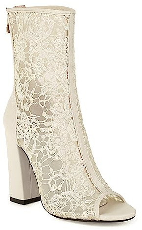 WOkismD Stivaletti Peep Toe in Rete da Donna con Tacco Grosso Stivaletti con Tacco Stivaletti con Tacco Alto Stivaletti Aperti con Cerniera Posteriore Scarpe Eleganti estive Sexy,Beige,38