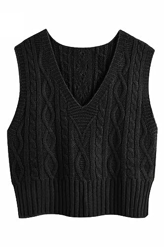 Pullunder pull sans manches pour femme - Col en V - Gilet en tricot élégant - Pull en tricot décontracté - Pour femme - Automne et hiver - Gilet, Noir , M
