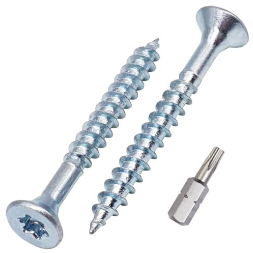 SKIR'CO (50 uds) Tornillos para madera de acero galvanizado 4,0 x 40 mm, Torx de cabeza avellanada, tornillos para aglomerado, parcialmente roscados