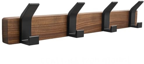 Jadorn Coat Rack Wall Mount - 15.7 Inches Walnut Wood Coat Hooks Coat Rack Wall Mount with 4 Hooks Black Aluminum Coat Hooks for Hanging Coat Hat Bag Hat Rustproof Coat Hanger