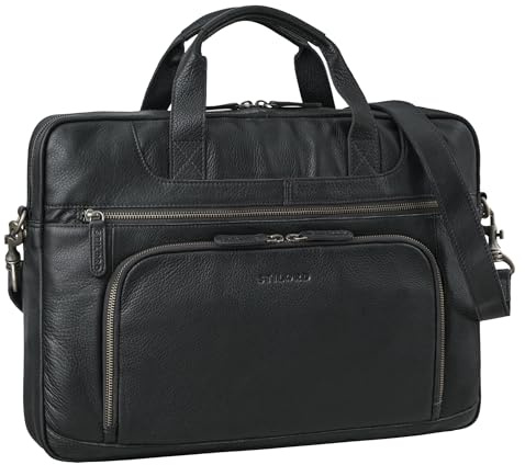 STILORD 'Cyrus' Bolso Ordenador Portatil 17 Pulgadas Hombre Piel Vintage Bolsa de Negocios Hombro Cuero Genuino para Portátil 17,3 Pulgadas Trabajo Viaje, Color:negro