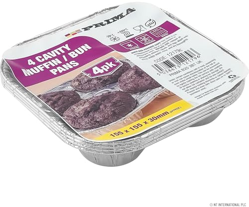 Pack Of 40 Muffin Bun Tray Pans - Ideal For Baking Muffins, Cupcakes | Aluminium, Foil, Suitable For Fridge, Freezer & Oven | Bake 4 Muffins At Once, Cavity | For Kitchen, Restaraunts & Bakery